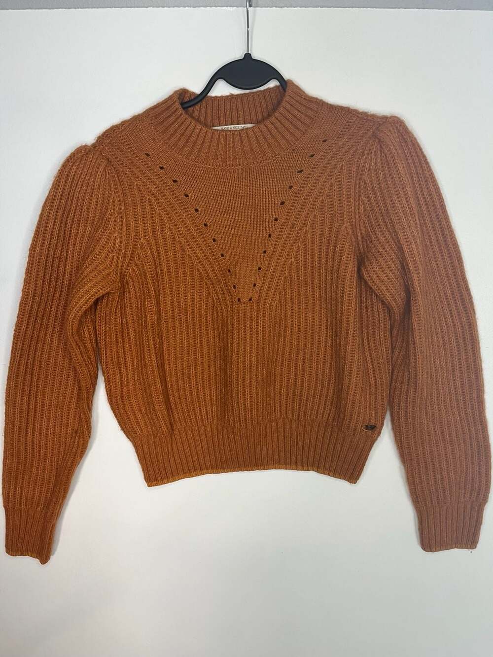 Scotch & Soda Amsterdam Rust Orange Mock Neck Pointelle Knit Sweater Size S